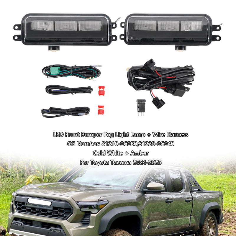 LED Front Bumper Fog Light Lamp + Wire Harness For Toyota Tacoma 2024-2025