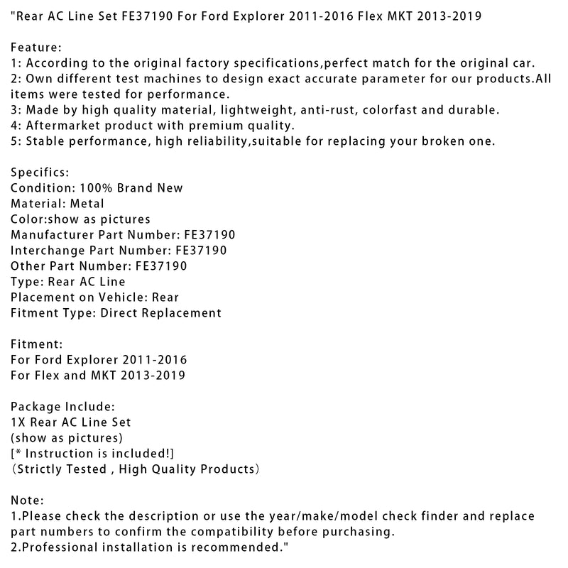 Rear AC Line Set FE37190 For Ford Explorer 2011-2016 Flex MKT 2013-2019