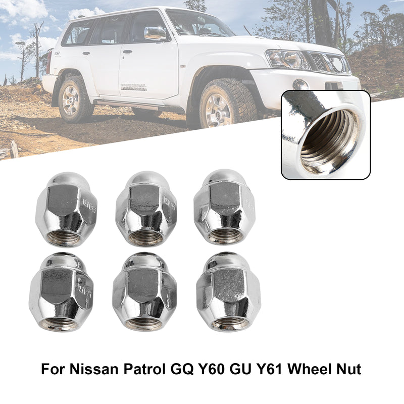 6PCS Chrome Wheel Nut Fit Nissan Patrol GQ Y60 GU Y61 Fit Ford Maverick