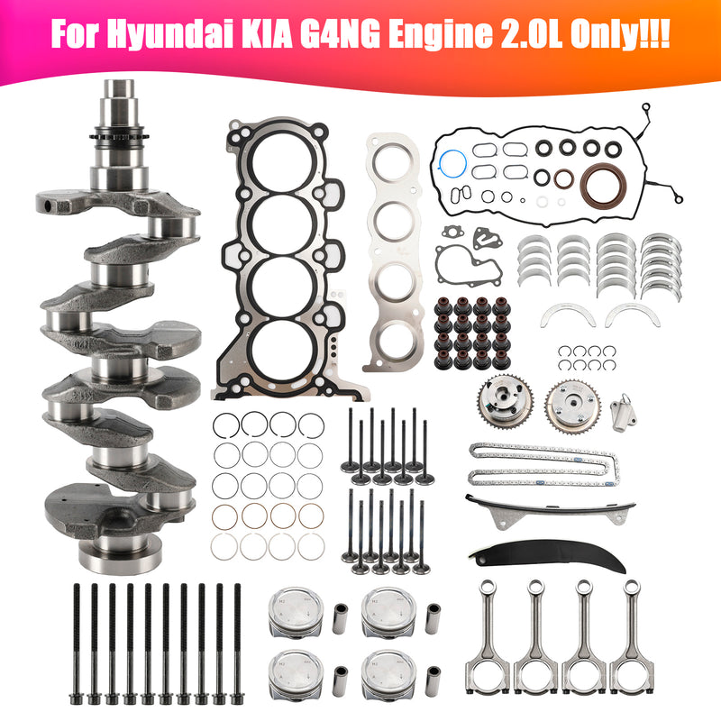 G4NG 2.0L Engine Overhaul Rebuild Kit w/ Crankshaft Rods Timing for Hyundai Kia