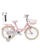 18" Child Bicycle Girls Bike with auxiliary wheels & Rack & Basket Pink