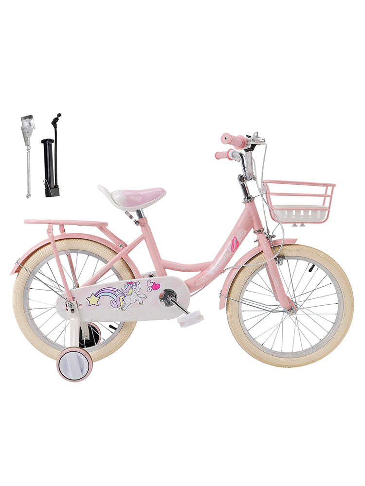 18" Child Bicycle Girls Bike with auxiliary wheels & Rack & Basket Pink