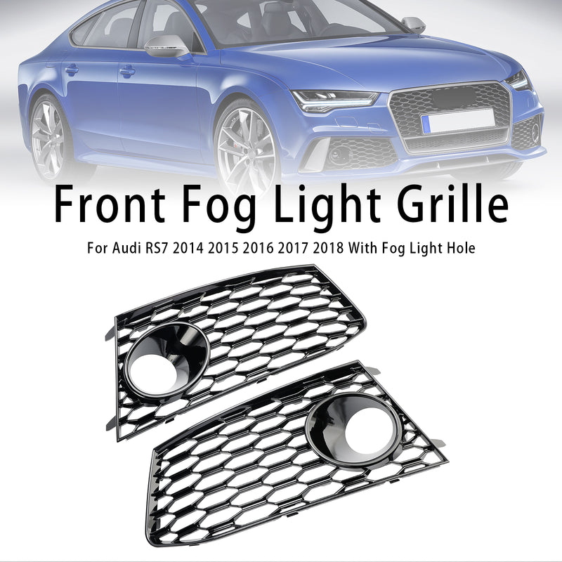 Pair Front Bumper Fog Light Lamp Frame Grille Covers Fit Audi RS7 2014-2018