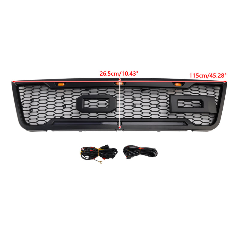 Black Front Bumper Grill Grille Fit Ford E150 E250 E350 2003-2007 With Led