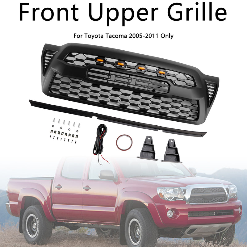 Matte Black Front Bumper Grille Grill Fit Toyota Tacoma 2005-2011 W/LED