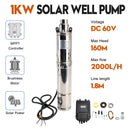 3" 60V 1KW MPPT Screw Solar Bore Pump Submersible Deep Well Hole Steel Head 160M