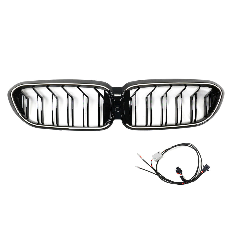 Double Slat Front Kidney Grille Fit BMW 5 Series G30 G31 2017-2020 Gloss Black
