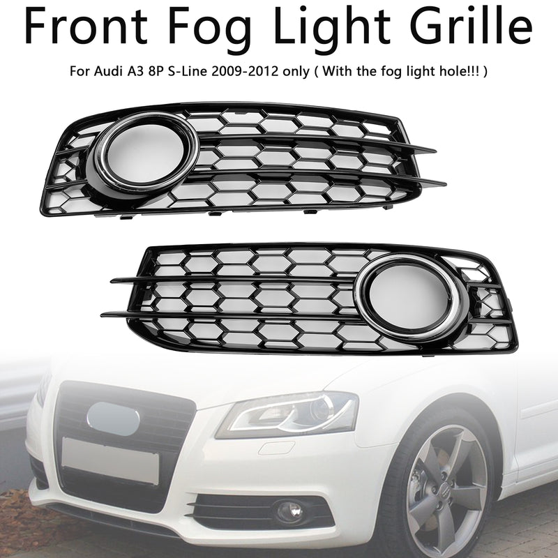 Honeycomb Front Bumper Fog Light Grille Cover Fit Audi A3 8P S-Line 2009-2012