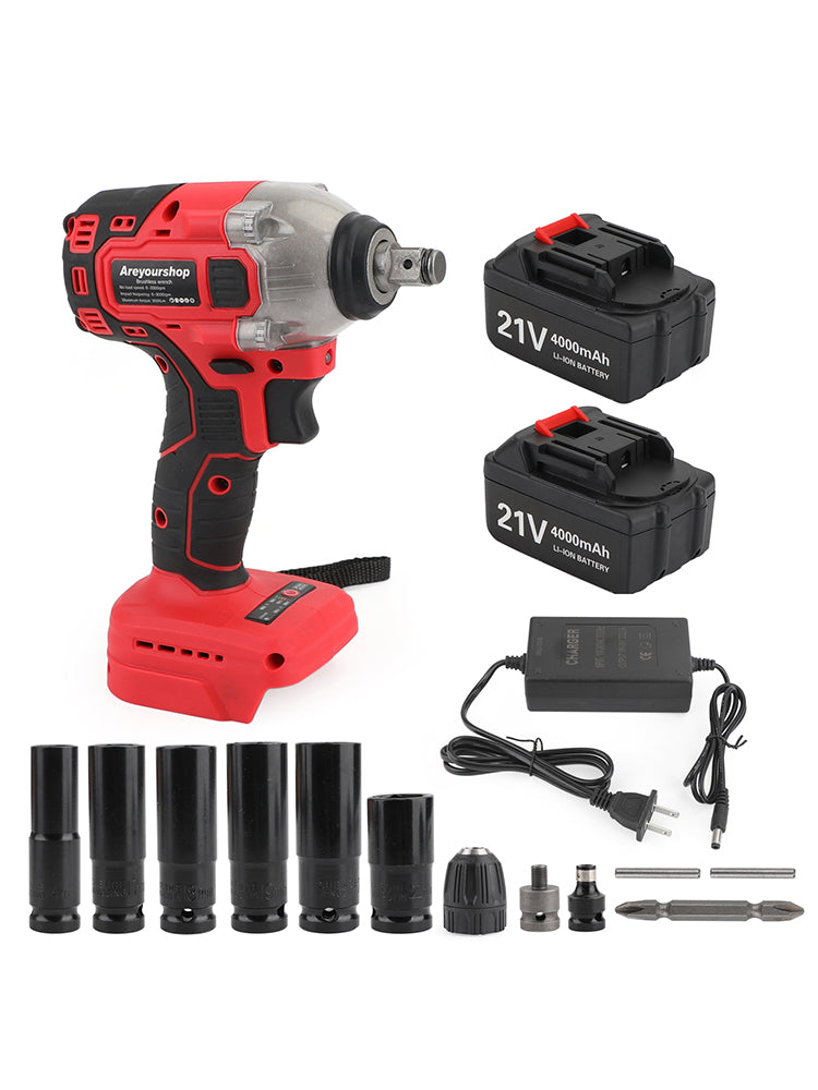 Brushless Impact Wrench Torque Rattle Gun Electric Ratchet w/battery 1/2" 21V