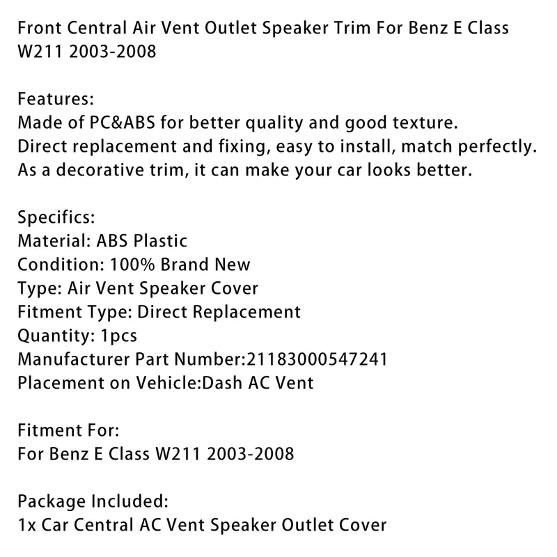 Front Central Air Vent Outlet Speaker Trim For Benz E Class W211 2003-2008