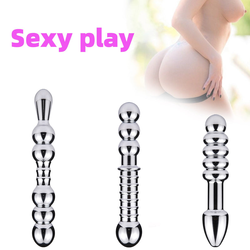 Sex Toy Stainless Steel Dildo Double Head Anal Plug Bead Butt Dilator Huge Metal