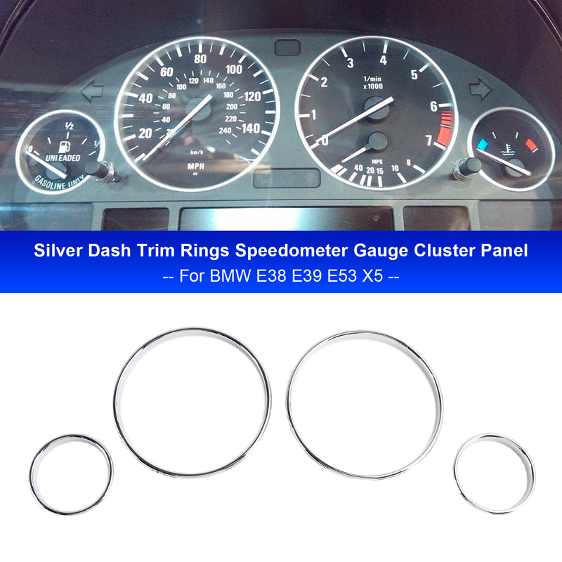 Silver Dash Trim Rings Speedometer Gauge Cluster Panel For BMW E38 E39 E53 X5