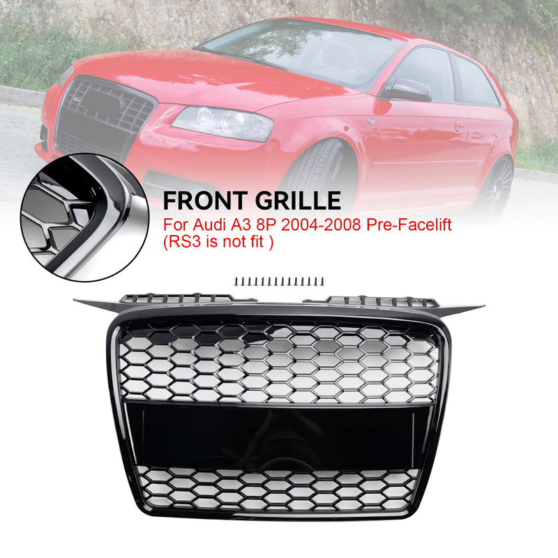 RS3 Style Front Bumper Grill Grille Fit Audi A3 8P 2004-2008 8P4853651A