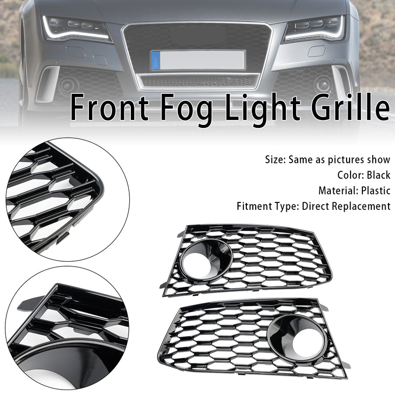 Pair Front Bumper Fog Light Lamp Frame Grille Covers Fit Audi RS7 2014-2018