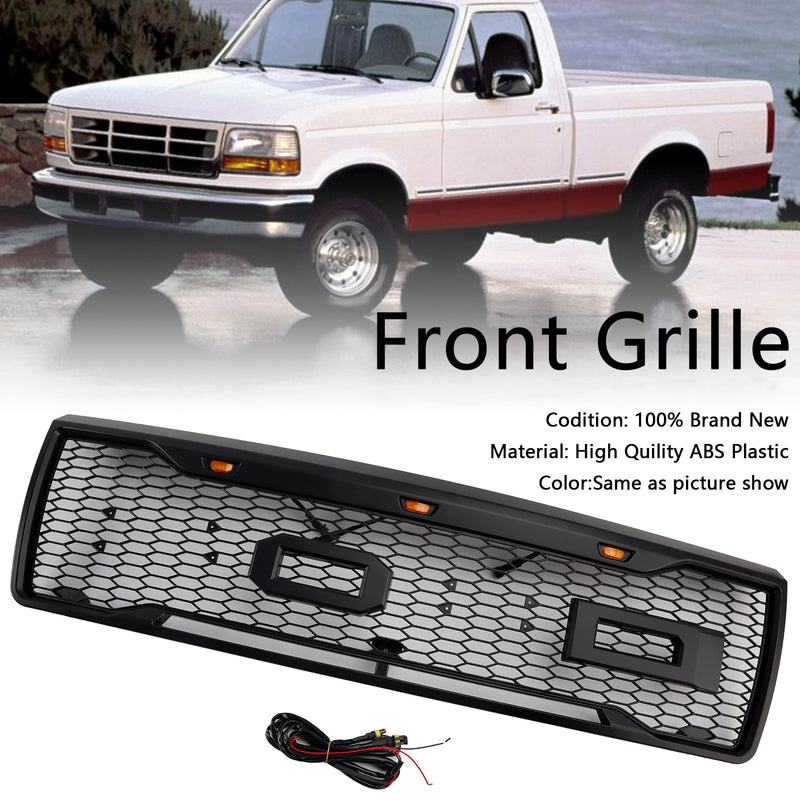 Matte Black Front Honeycomb Bumper Grille Grill Fit Ford F150 1992-1996 W/ Led