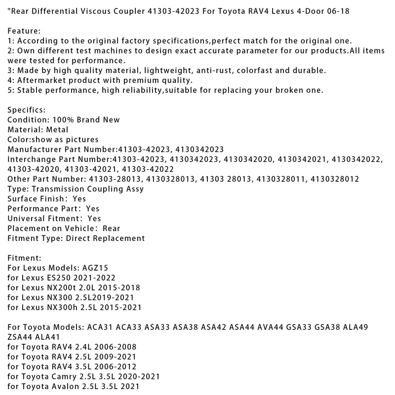 Rear Differential Viscous Coupler 41303-42023 For Toyota RAV4 Lexus 4-Door 06-18