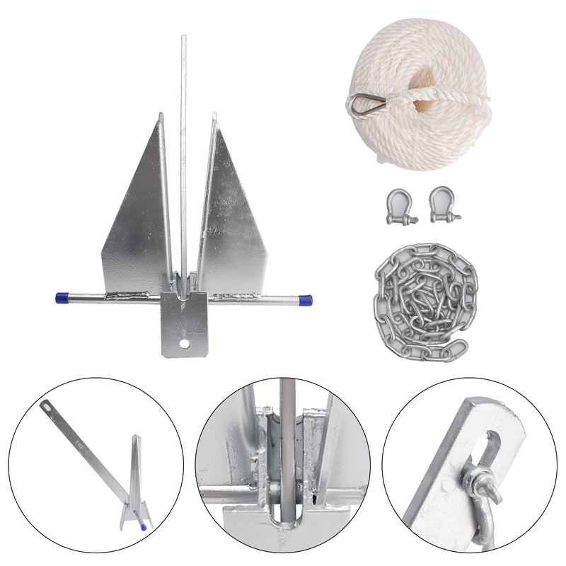 Kit Galvanized Boat Anchor 13Lbs Sliding Anchor & Chain & Rope Silver For Boat