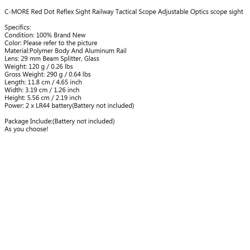 C-MORE Red Dot Reflex Sight Railway Tactical Scope Adjustable Optics Scope Sight