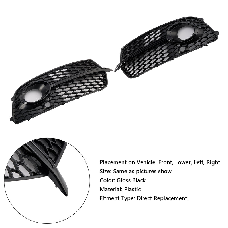 Front Bumper Fog Light Grill Grille Fit Audi Q5 S-Line SQ5 2013-2017 Black