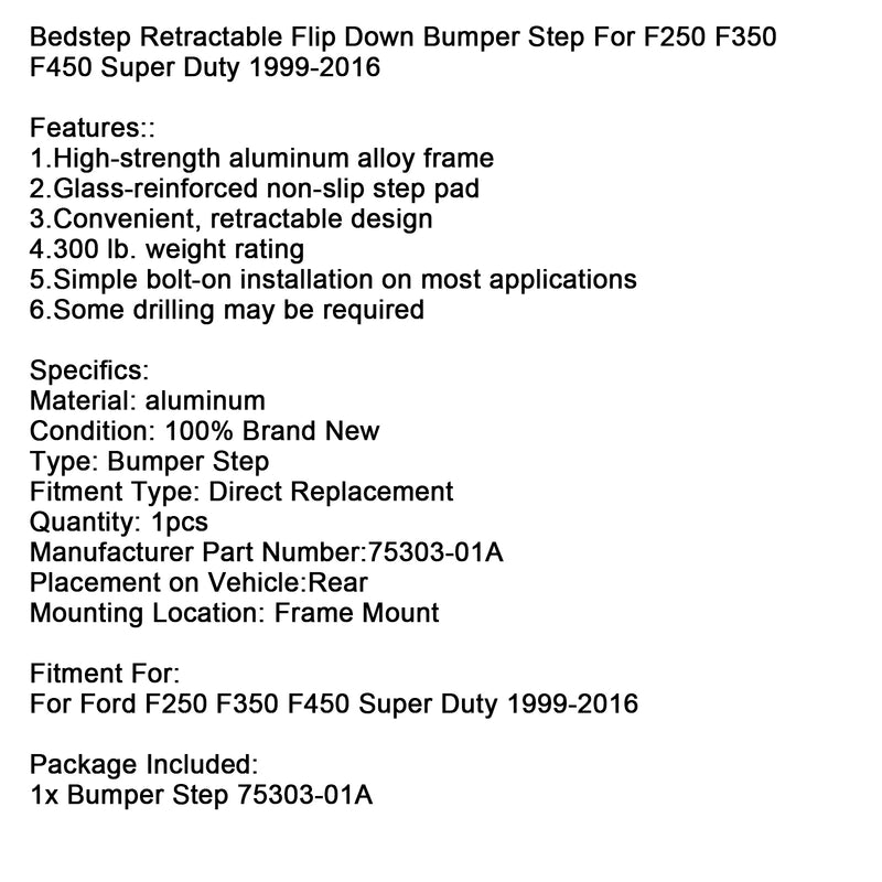 Retractable Flip Down Bumper Step 75303-01A For F250 F350 F450 Super Duty 99-16