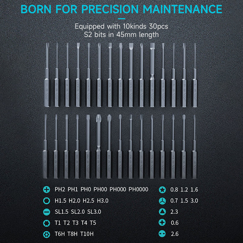 30 Magnetic Drill Bits Electric Torque 0.35N.m Electronic Products Cell Phone Camera Laptop Watch Repair Tool Magnetic Storage Rechargeable Electric Screwdriver 360° Shadowless Built-in LED Lights Mini Electric Screwdriver