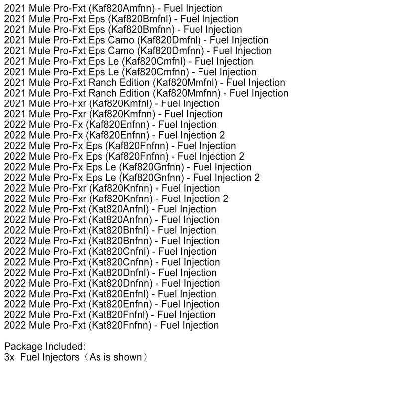 3PCS 49056-0038 Fuel Injector For Kawasaki Mule PRO FX FXR FXT KAF820 KAF820 EPS