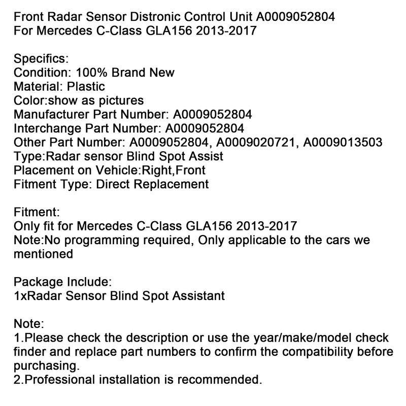 Front Radar Sensor Control Unit A0009052804 For Mercedes C-Class GLA156 13-17