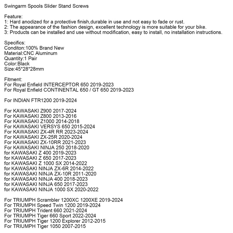 Swingarm Spools Slider Stand Screws For KAWASAKI NINJA SUZUKI GSX-S CBR MONSTER