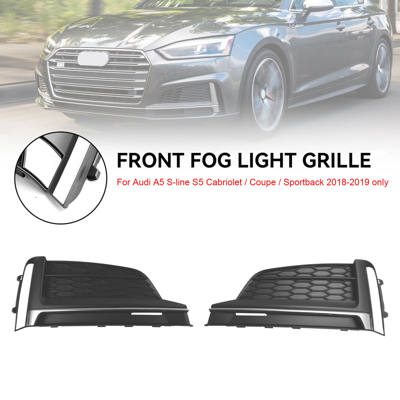 Audi A5 S-Line S5 2018-2019 2PCS Front Bumper Fog Light Grille Cover Trim