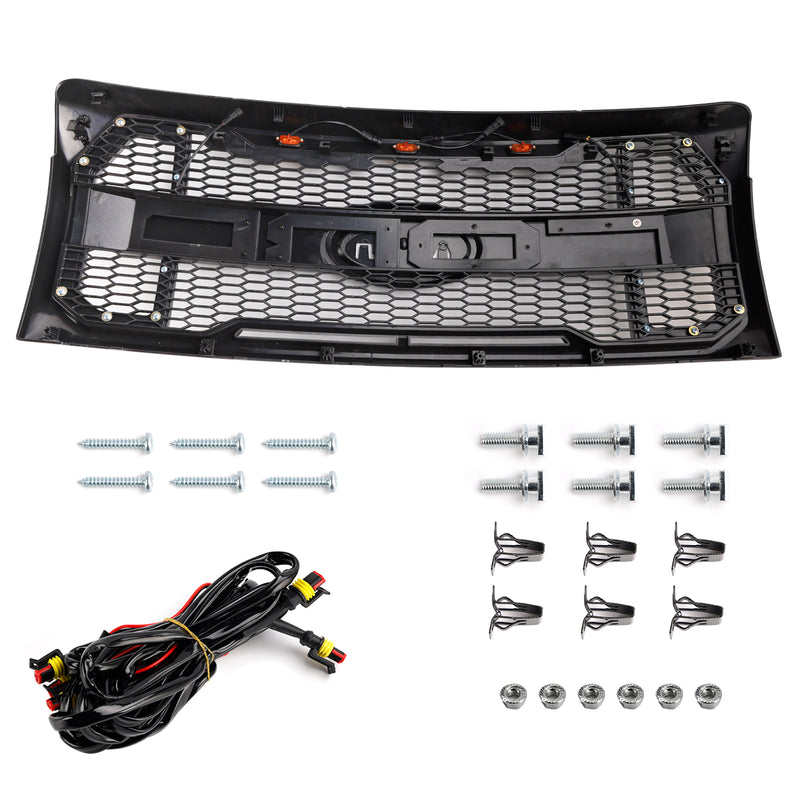 Matte Black Raptor Style Front Bumper Grille Grill Fit Ford F150 2009-2014 W/LED