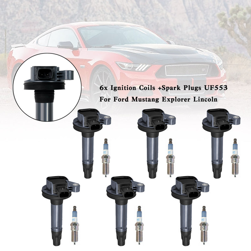 2011-2016 Ford Edge 3.5L / Lincoln MKX Ford Mustang 3.7L V6 6x Ignition Coils +Spark Plugs UF553