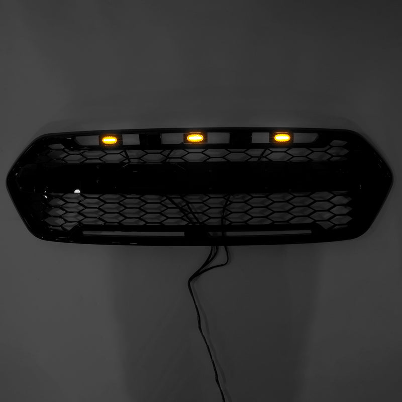 Gloss Black Front Bumper Grille Fit Ford Transit Custom Trail 2018-2023 W/ 3LED