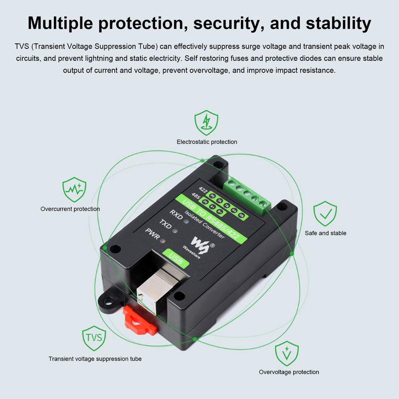 Industrial-Grade Isolated Converter USB to RS485/RS422 Multi-Protection Circuits