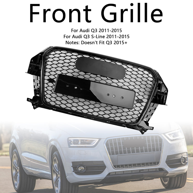 RSQ3 Style Gloss Black Front Honeycomb Mesh Grille Fit Audi Q3 2011-2015