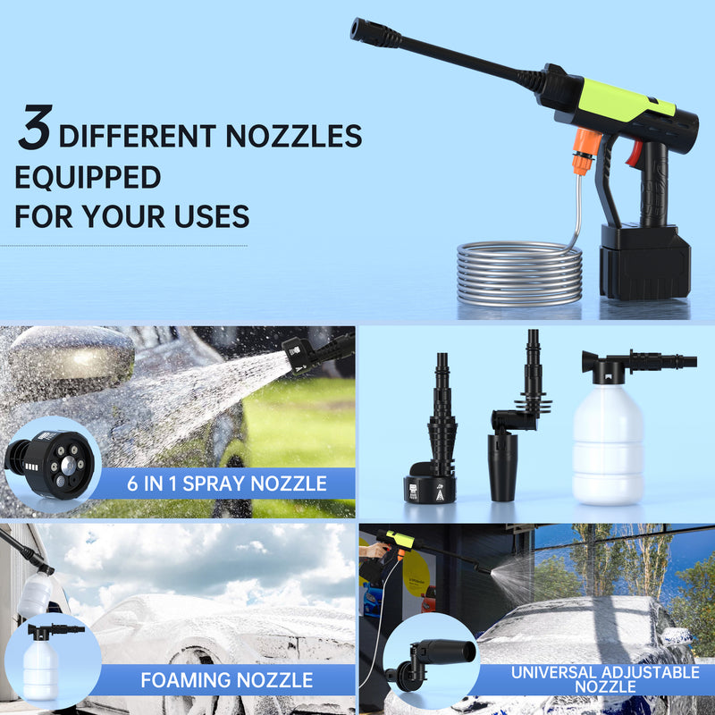 6 in 1 Portable Cordless Electric High Pressure Water Spray Gun Car Washer Cleaner Tool W/Three function levers