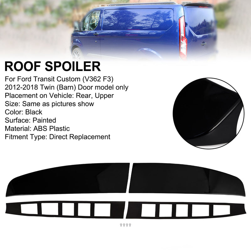 Ford Transit Custom 2012-2023 Gloss Black Rear Twin Barn Door Roof Spoiler