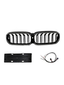Double Slat Front Kidney Grille Fit BMW 5 Series G30 G38 2021-2024 Gloss Black