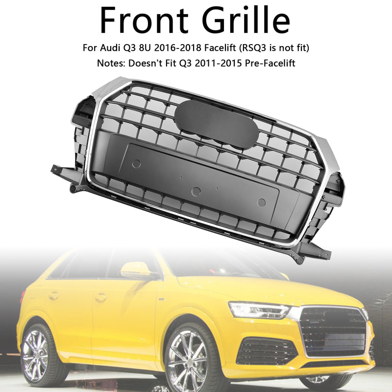 Chrome Front Bumper Grill Grille 8U0853653M Fit Audi Q3 8U 2016-2018 Facelift