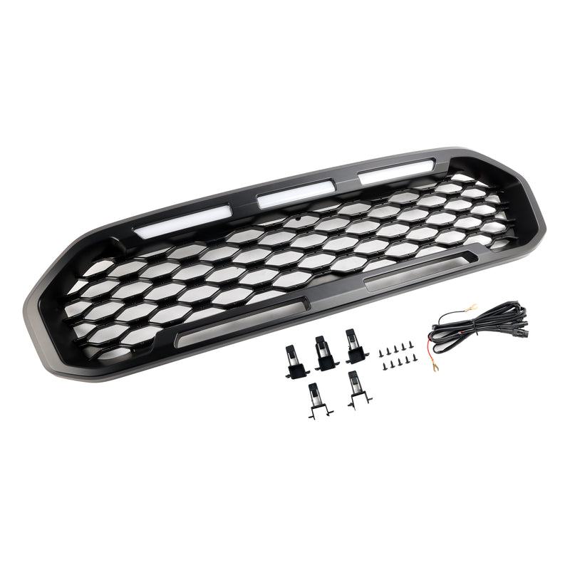 Front Bumper Grill Grille Fit Ford Ranger T8 2019-2023 Black W/LED Light