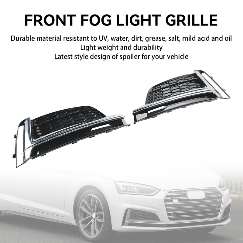 2PCS Front Bumper Fog Light Grille Cover Trim Fit Audi S5 A5 S-Line 2018-2019