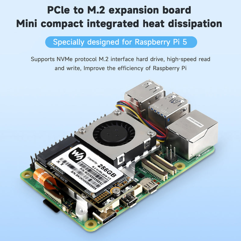 Raspberry Pi 5/5B PCIe to M.2 Adapter Board Radiator Fan Nvme Hard Disk Protocol