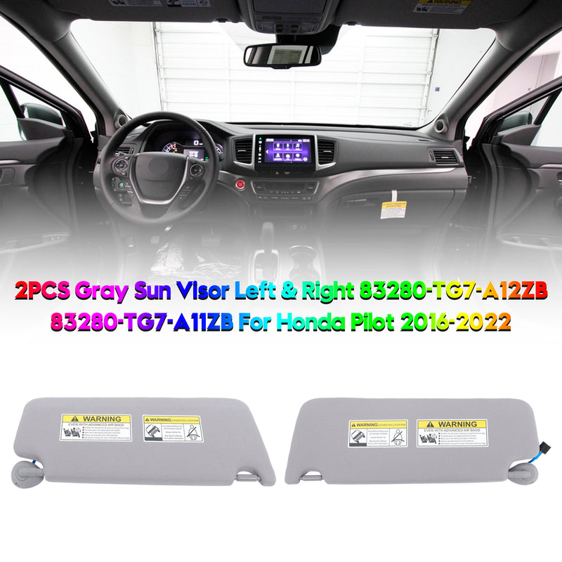 2PCS Gray Sun Visor Left & Right 83280-TG7-A12ZB For Honda Pilot 2016-2022