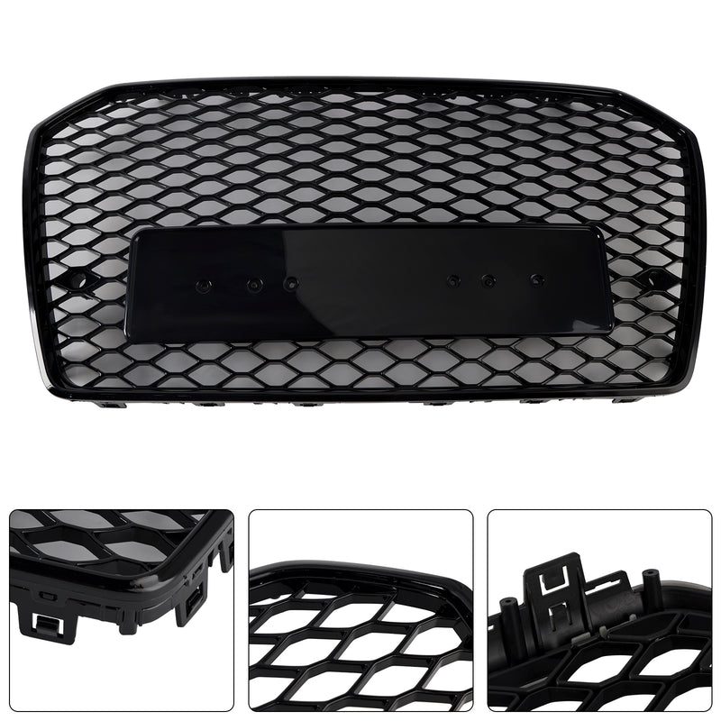 RS6 Style Front Honeycomb Mesh Grille Grill Fit Audi A6 S6 C7 2016-2018 Black