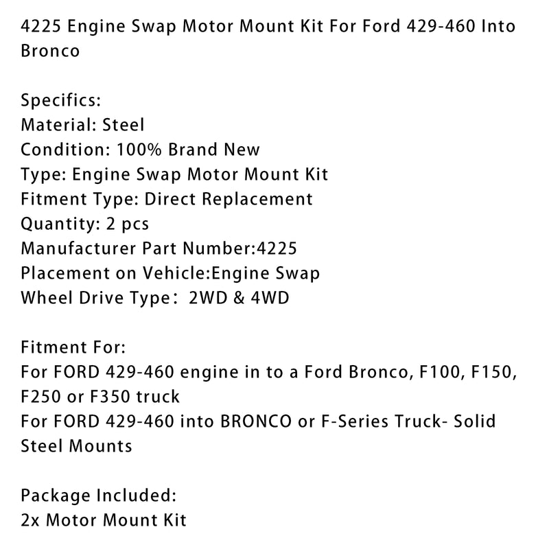 4225 Engine Swap Motor Mount Kit For Ford 429-460 Into Bronco