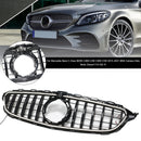 Black Front Bumper Grill Grille Fit Mercedes W205 C250 C300 2015-2021 W/LED