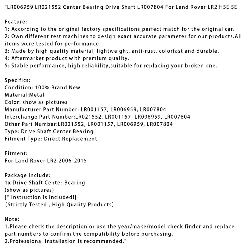 LR006959 LR021552 Center Bearing Drive Shaft LR007804 For Land Rover LR2 HSE SE