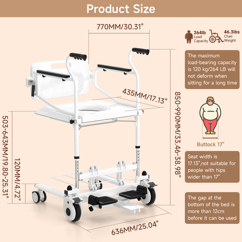 Patient Chair Transferred Lift Wheelchair Removable Split Type Wheelchair 250 lb