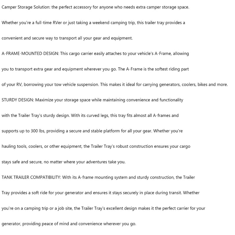 A-Frame Cargo Carrier For Outdoor and Generator Storage For RV Trailer Tray