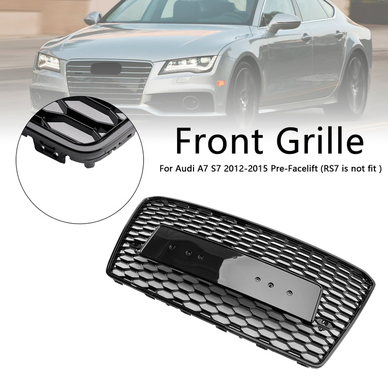 RS7 Style Honeycomb Sport Mesh Hex Grill Grille Fit Audi A7/S7 2012-2015 Black
