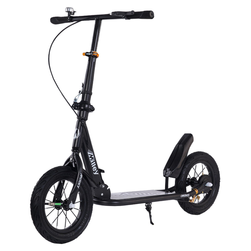 Shock-Absorbing Foldable Commuter Kick Scooter For Adults and Teens With 12" Large Smooth Rolling Rubber Air Tires